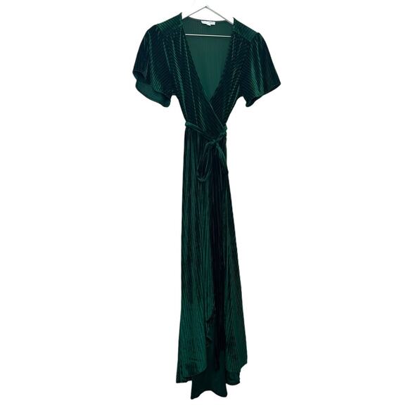 Baltic Born Andi Ribbed Emerald Velvet Wrap Dress Size Small - Picture 6 of 8